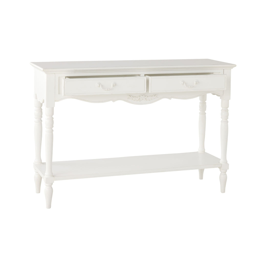 French Provincial Console Table White Antiqued