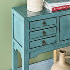 Console de style chinois 2 portes 6 tiroirs turquoise