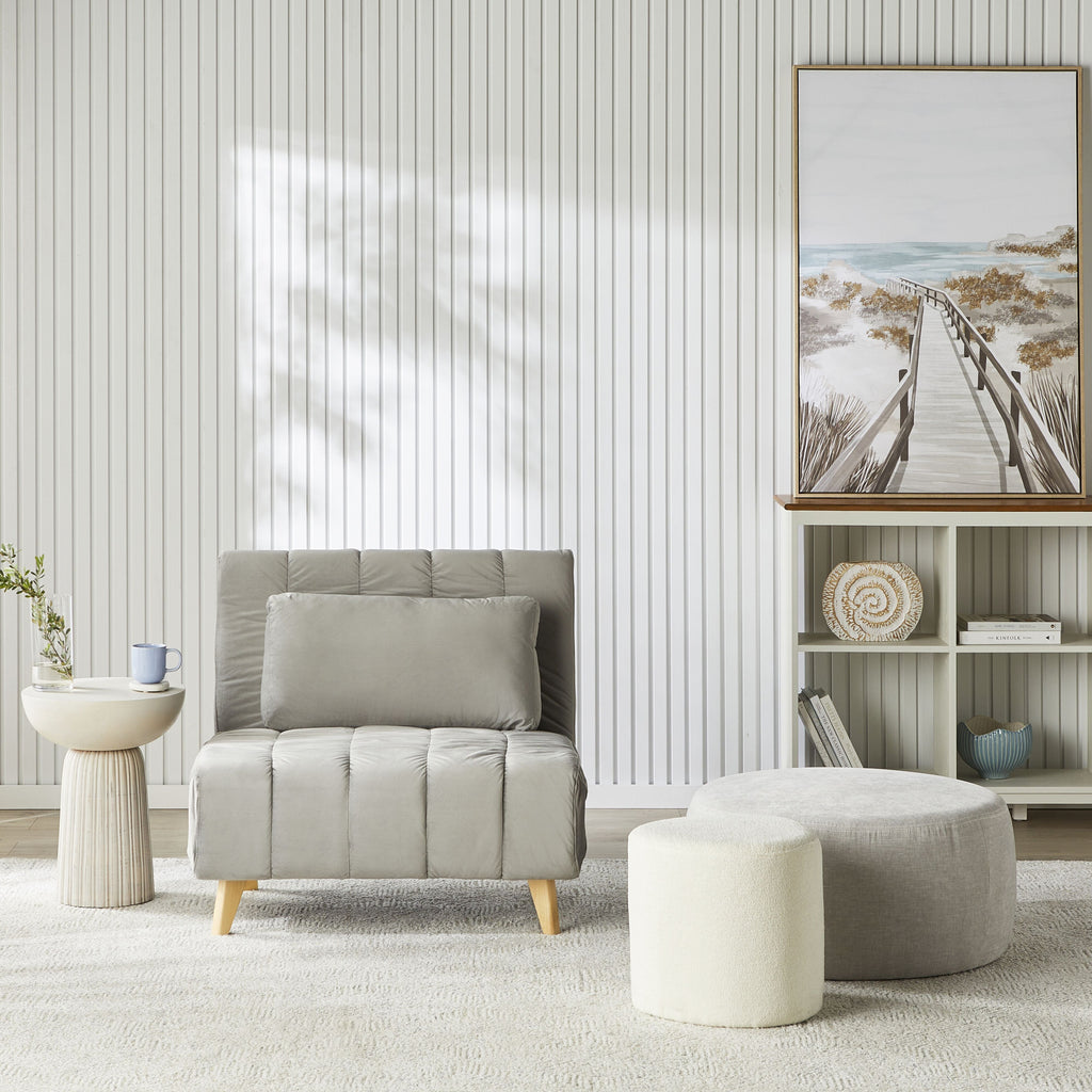 Velvet Single Sofa Bed Graphite Armless