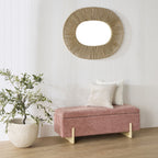 Banc de rangement en chenille rose