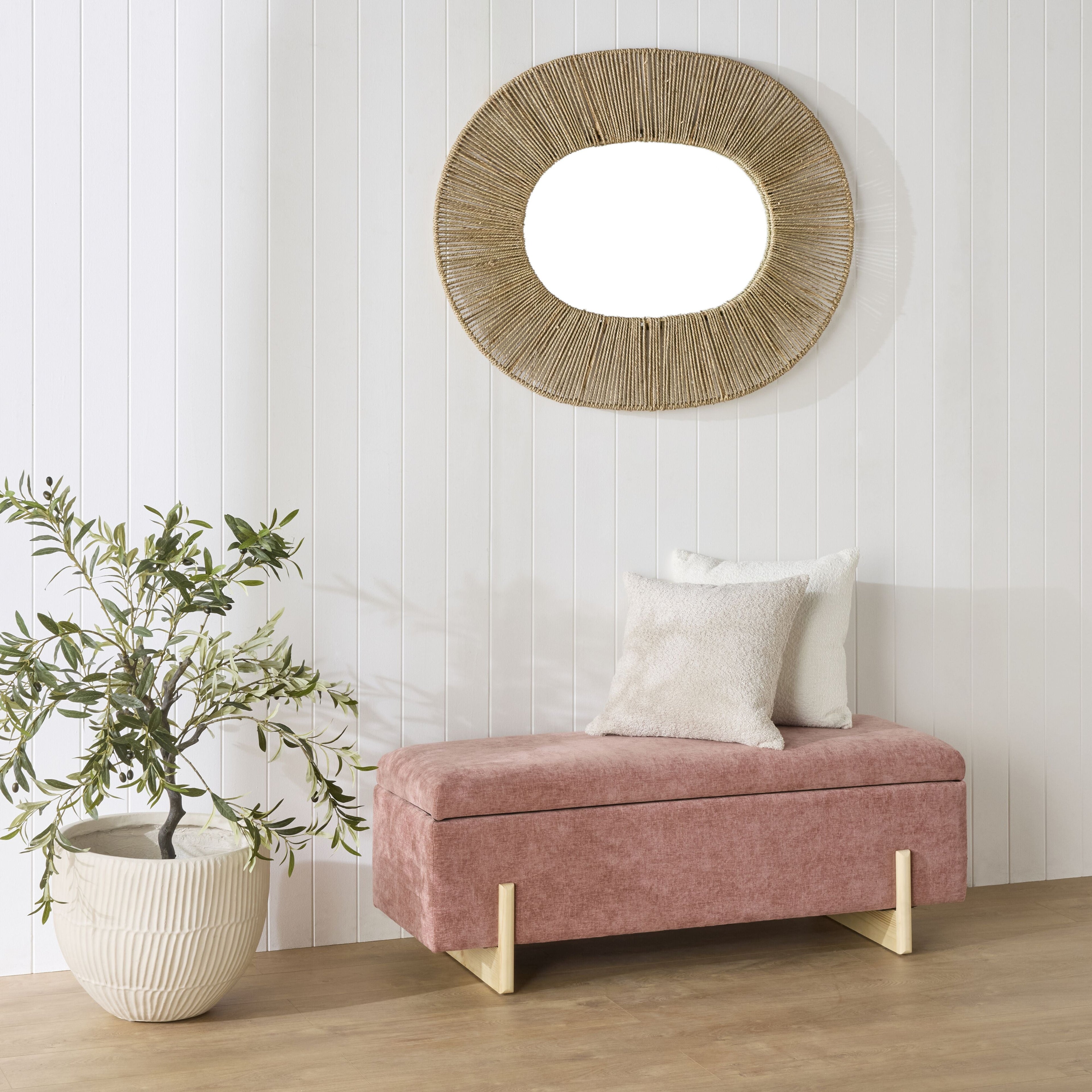 Chenille Storage Bench Rose Pink