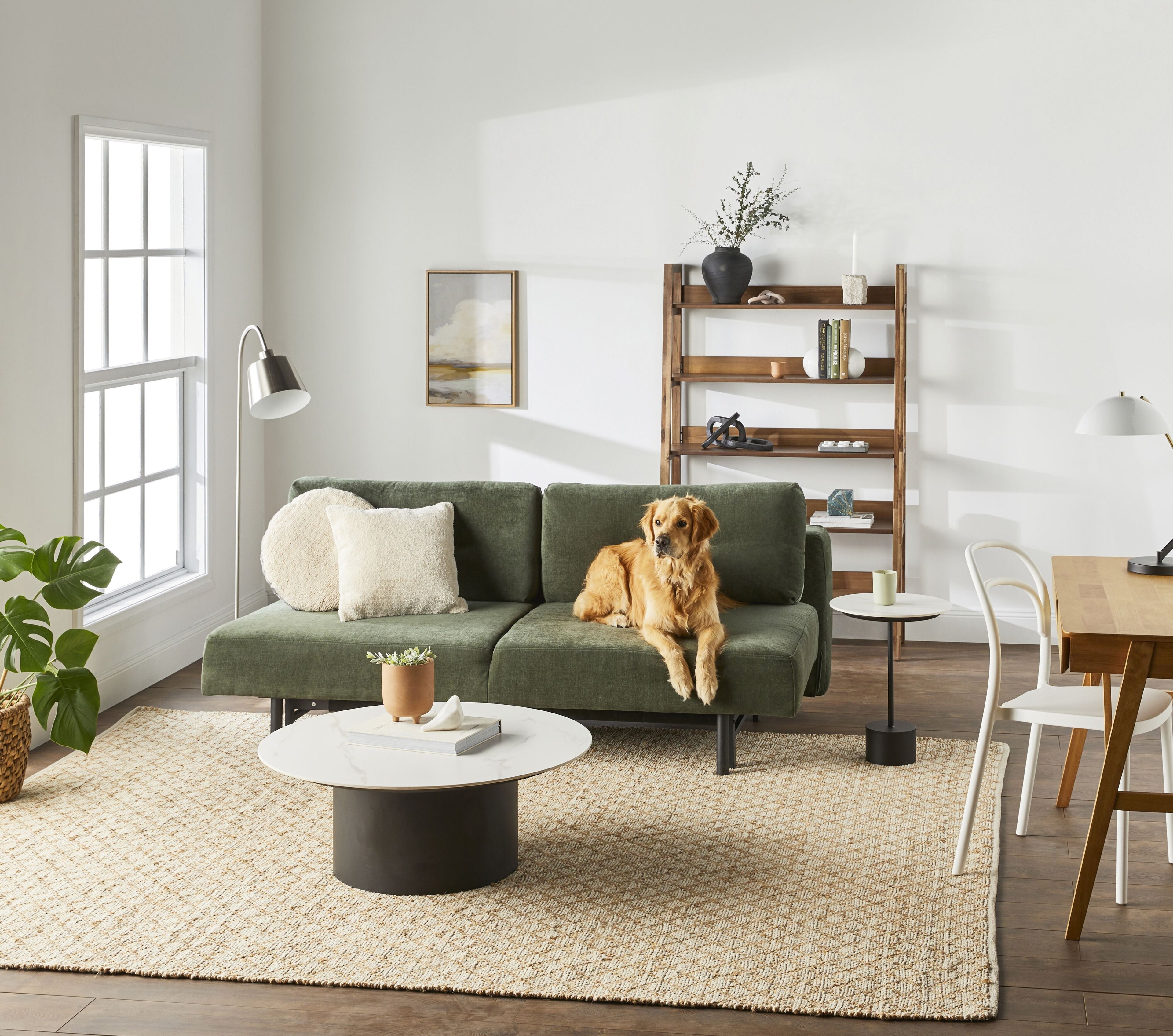 Mid-Century Pull-Out Sofa Bed Dark Green