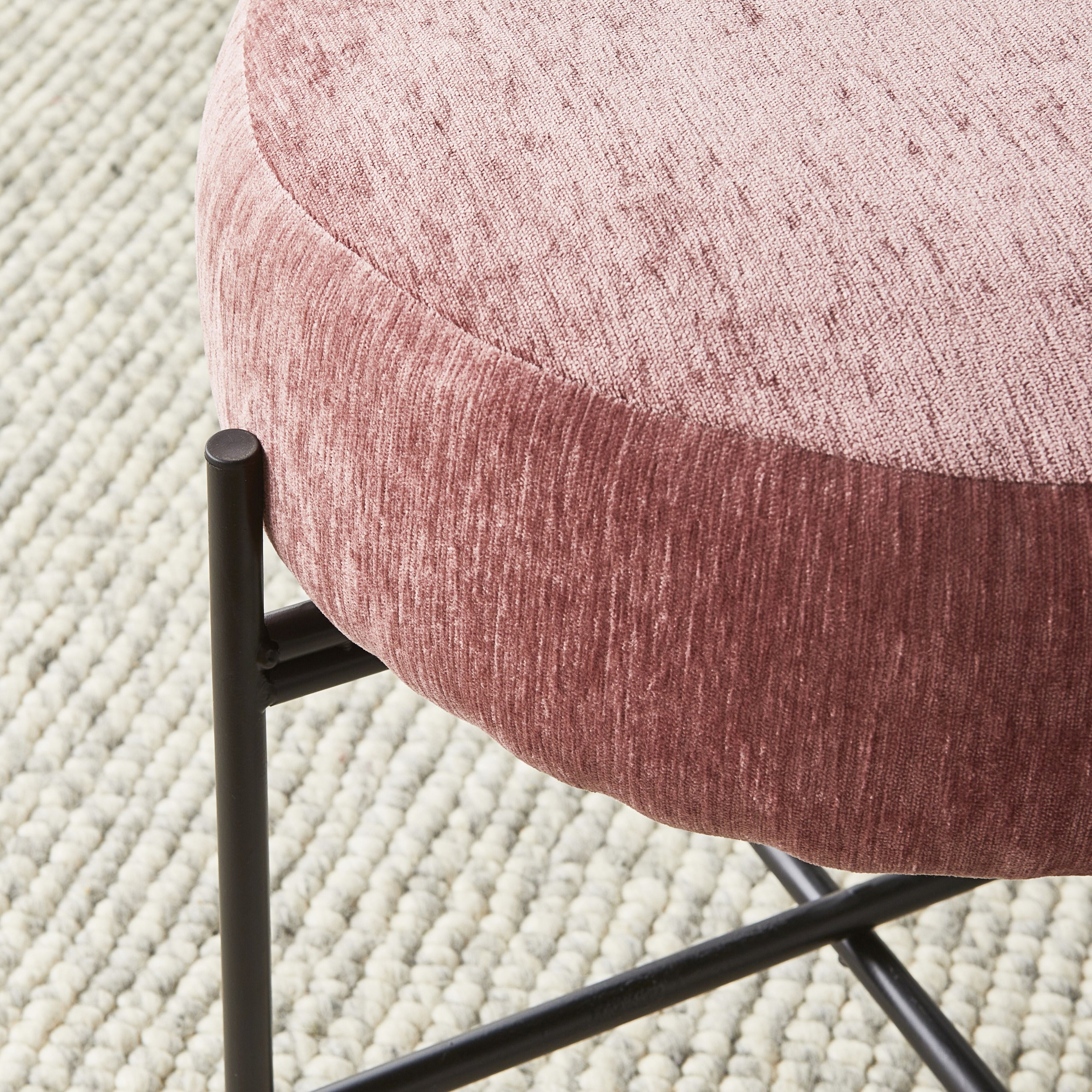 Round Fabric Footstool Rose Pink