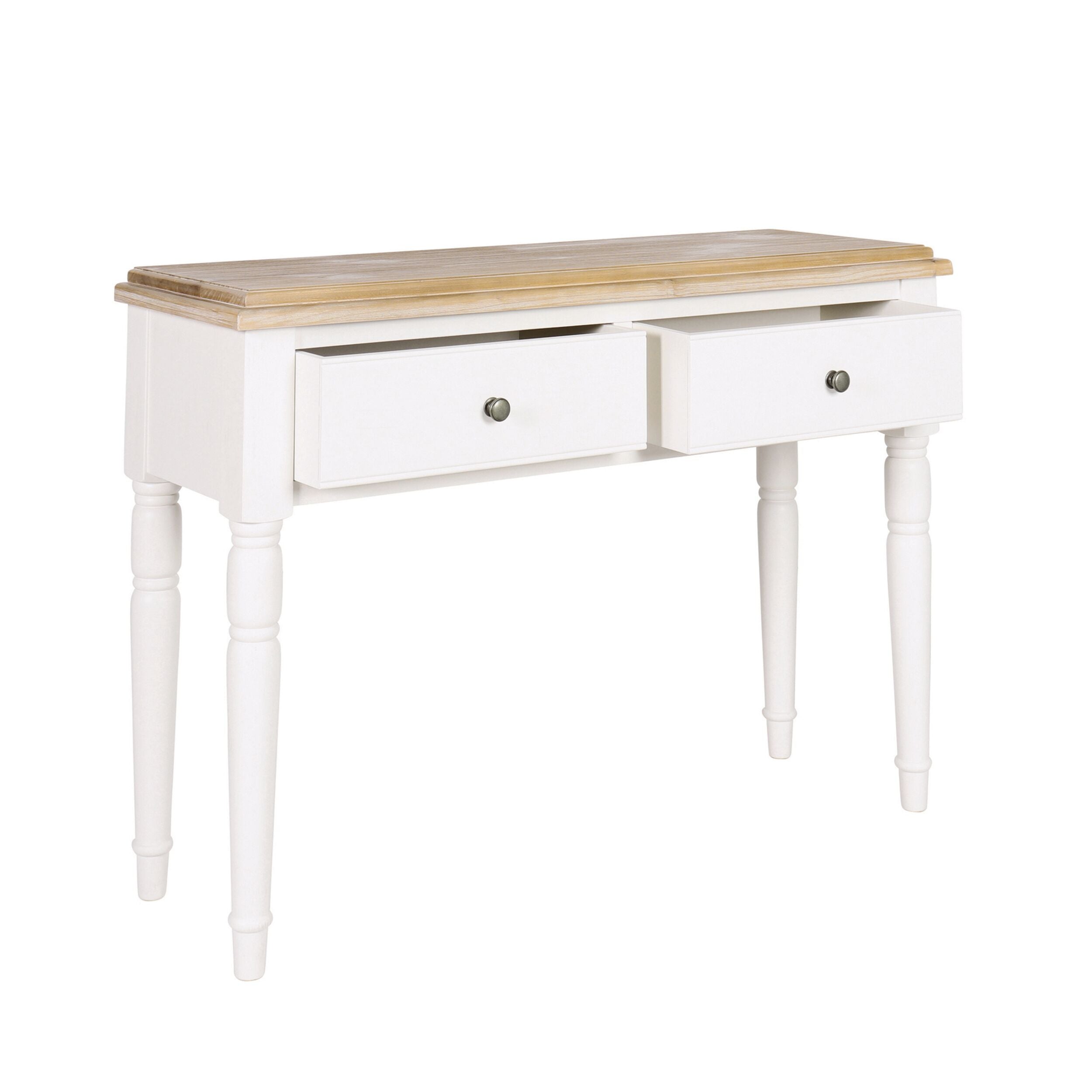 Hamptons Pine Console Table 2 Drawer White