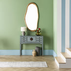 Console de style chinois, 2 portes, 6 tiroirs, gris tourterelle