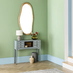 Console de style chinois, 2 portes, 6 tiroirs, gris tourterelle