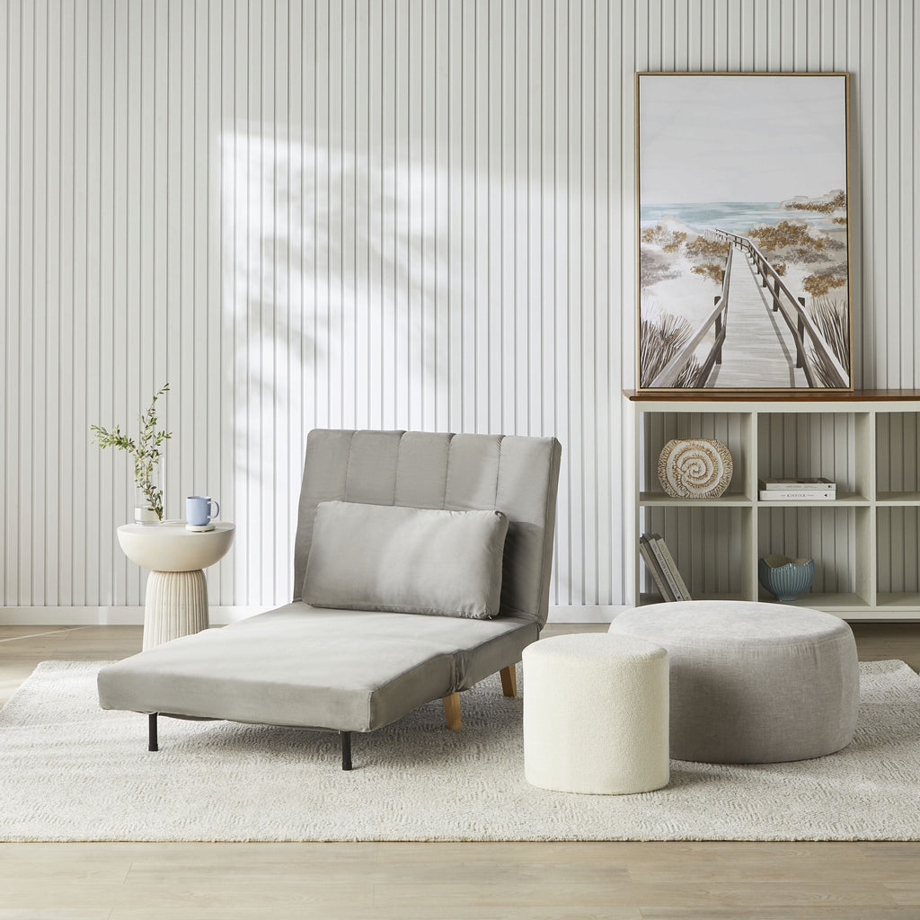 Velvet Single Sofa Bed Graphite Armless