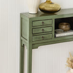 Console de style chinois à 2 portes et 6 tiroirs, vert sauge