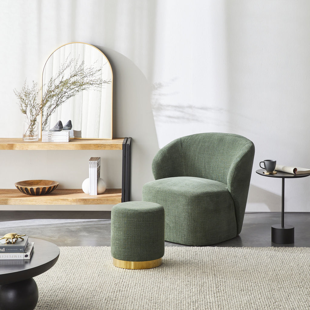 Round Fabric Ottoman Moss Green