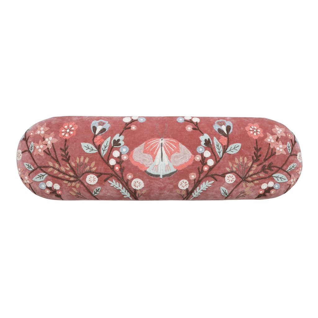 Rose Pink Velvet Hand-Embroidered Bench