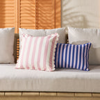 Coussin d'extérieur rayé avec bord festonné 45x45cm Rose poudré