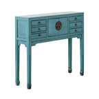 Console de style chinois 2 portes 6 tiroirs turquoise