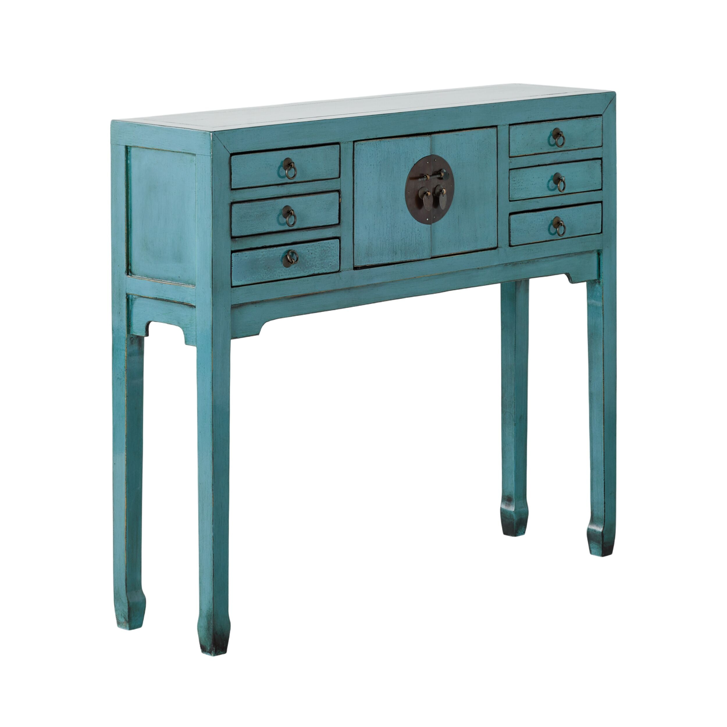 Chinese-Style Console 2 Door 6 Drawer Turquoise