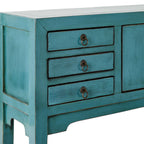 Console de style chinois 2 portes 6 tiroirs turquoise