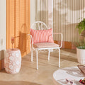 Scalloped Iron Outdoor Chair White with Pink Cushion