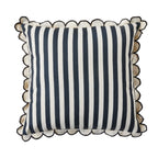 Coussin d'extérieur rayé à bord festonné 45x45cm Noir
