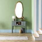 Console de style chinois, 2 portes, 6 tiroirs, gris tourterelle