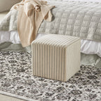 Pouf carré en lin rayé de style côtier