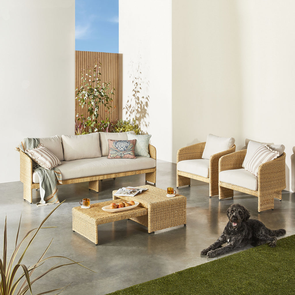 Synthetic Wicker Outdoor Armchair Natural Sand