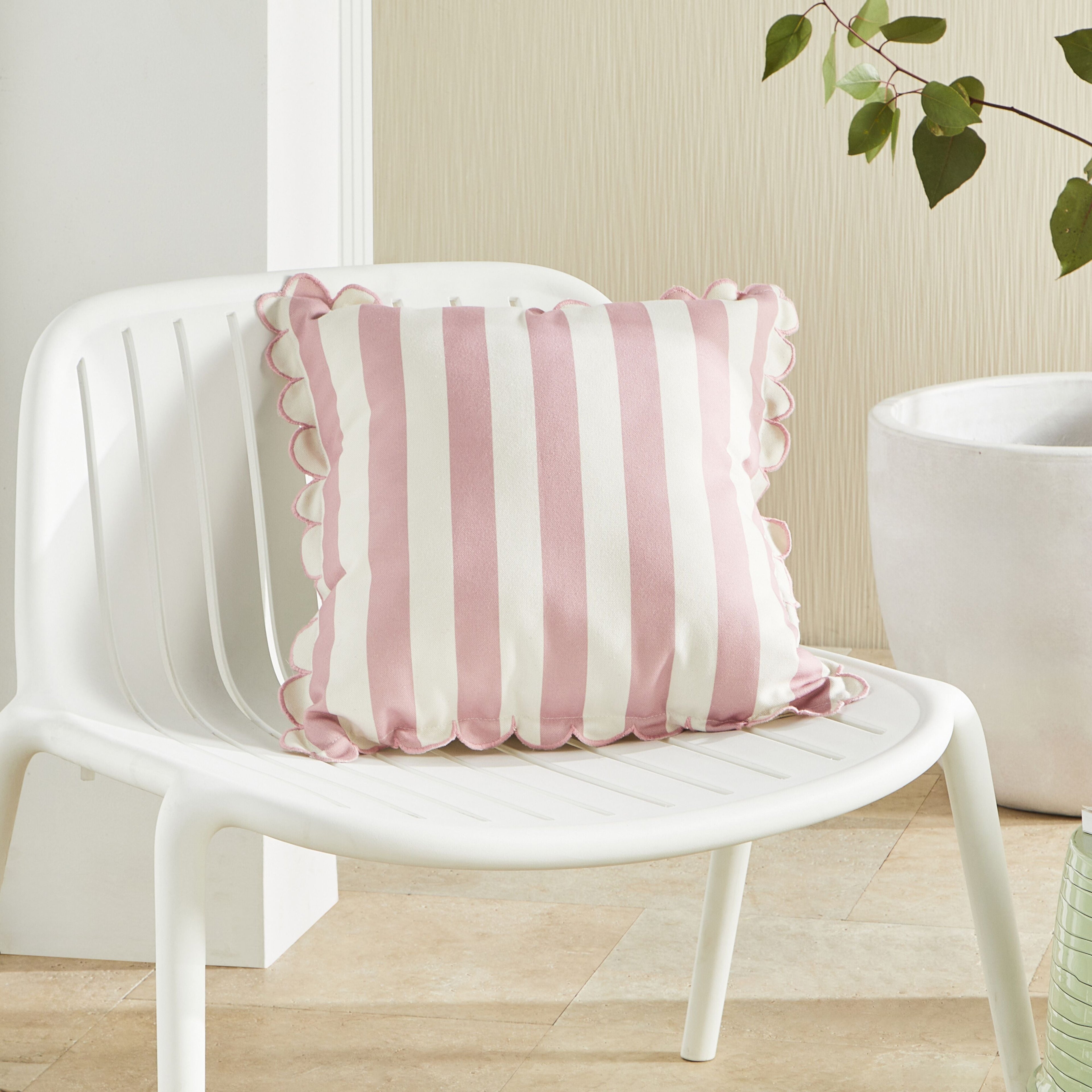 Scallop Edge Stripe Outdoor Cushion 45x45cm Blush Pink