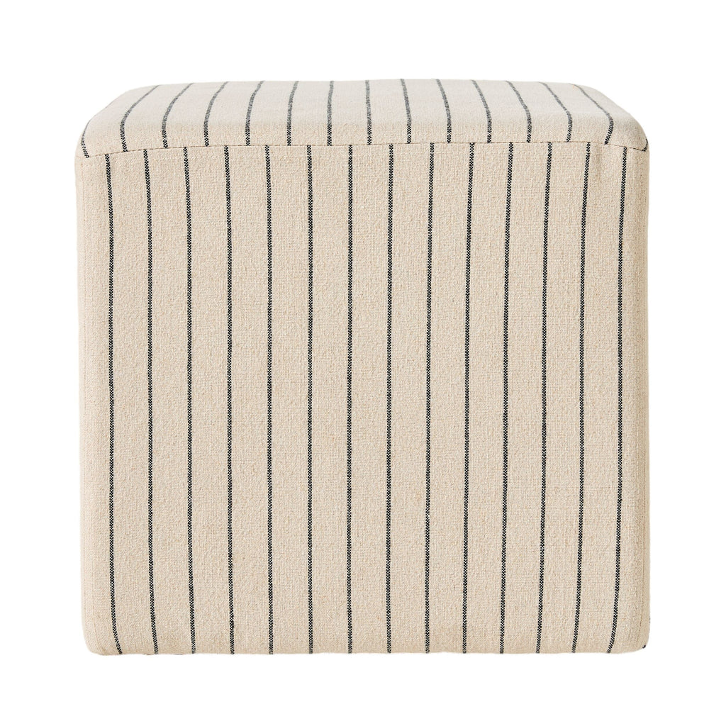Square Linen Stripe Ottoman Coastal Style