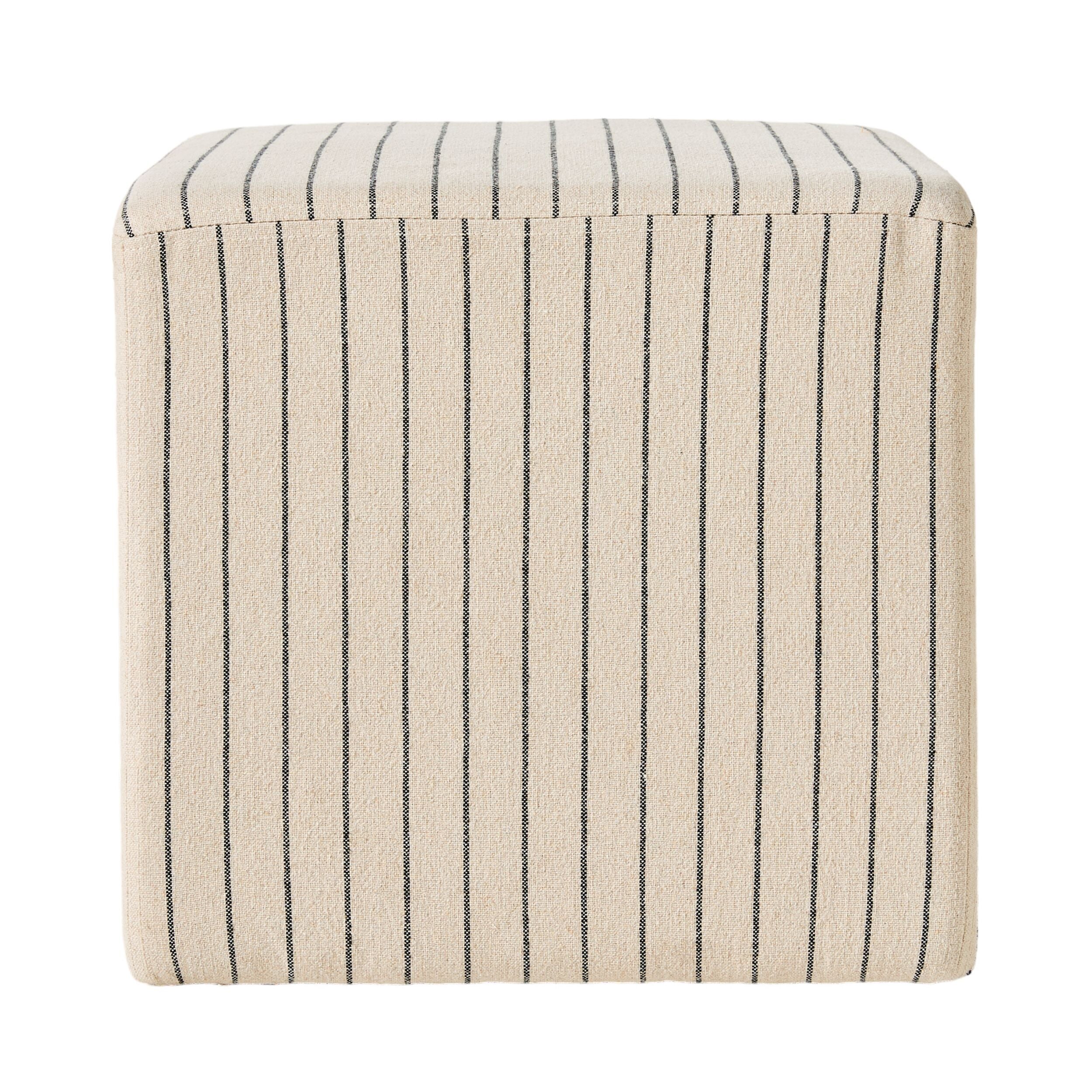 Square Linen Stripe Ottoman Coastal Style