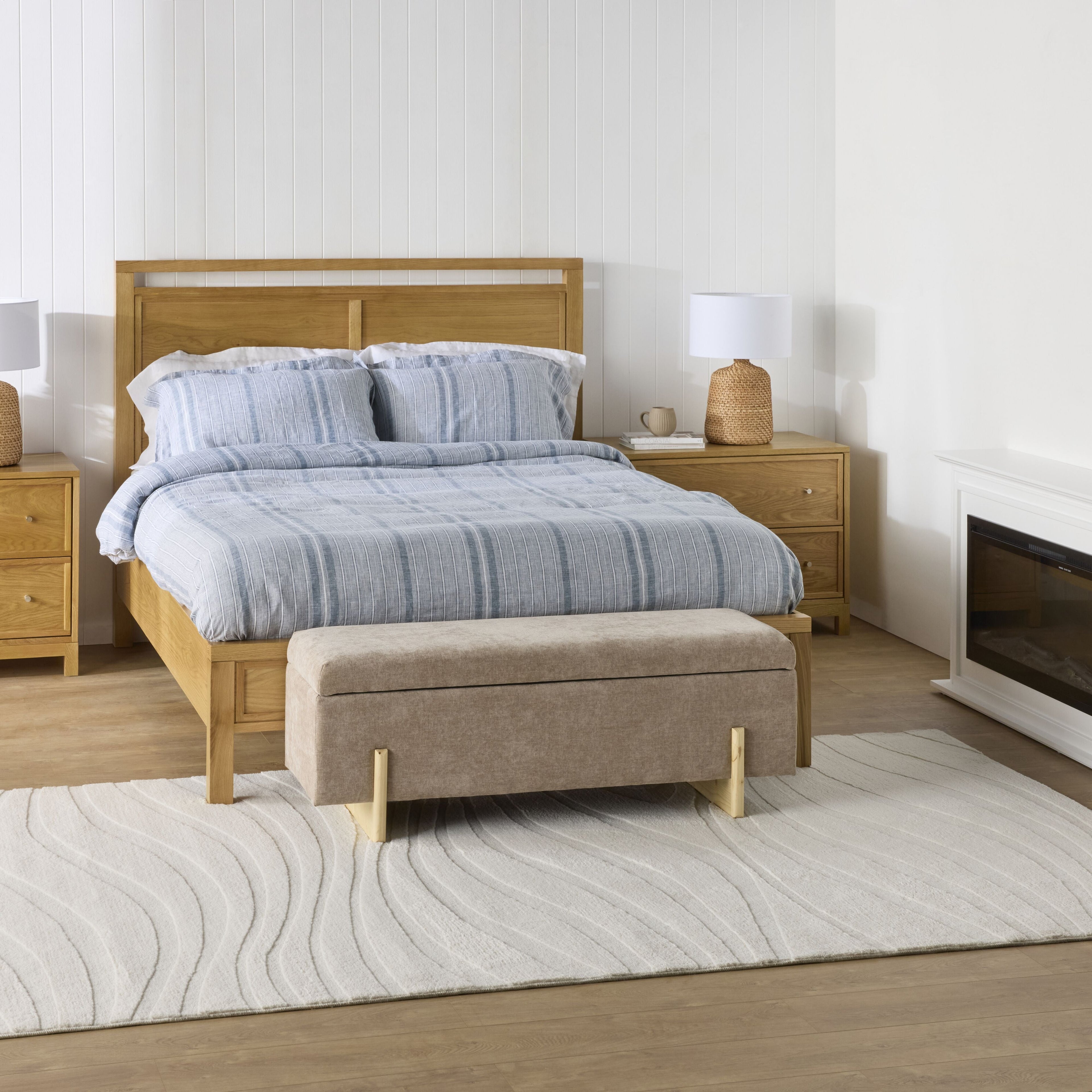 Chenille Storage Bench Flax Taupe