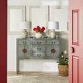 Chinese Antique-Style Console 5 Drawer 4 Door Dove Grey