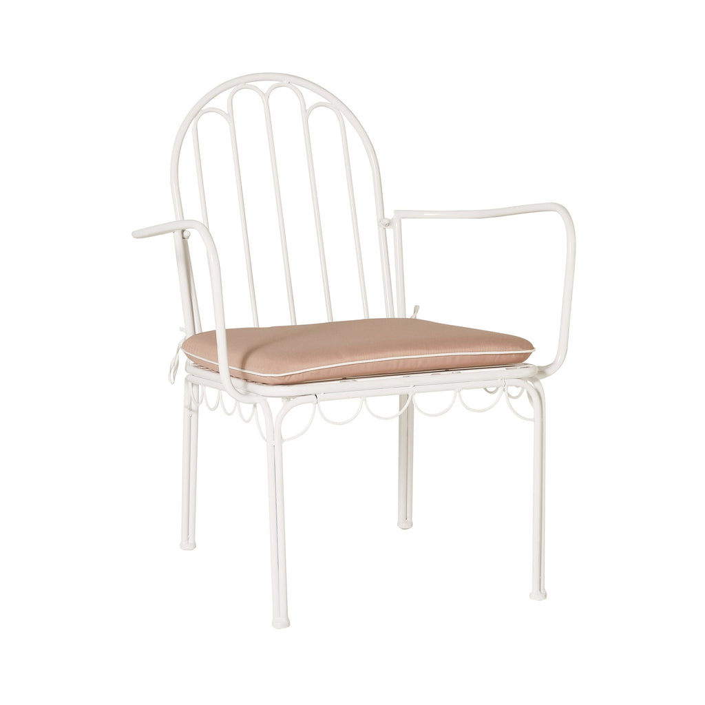 Scalloped Iron Outdoor Chair White with Pink Cushion