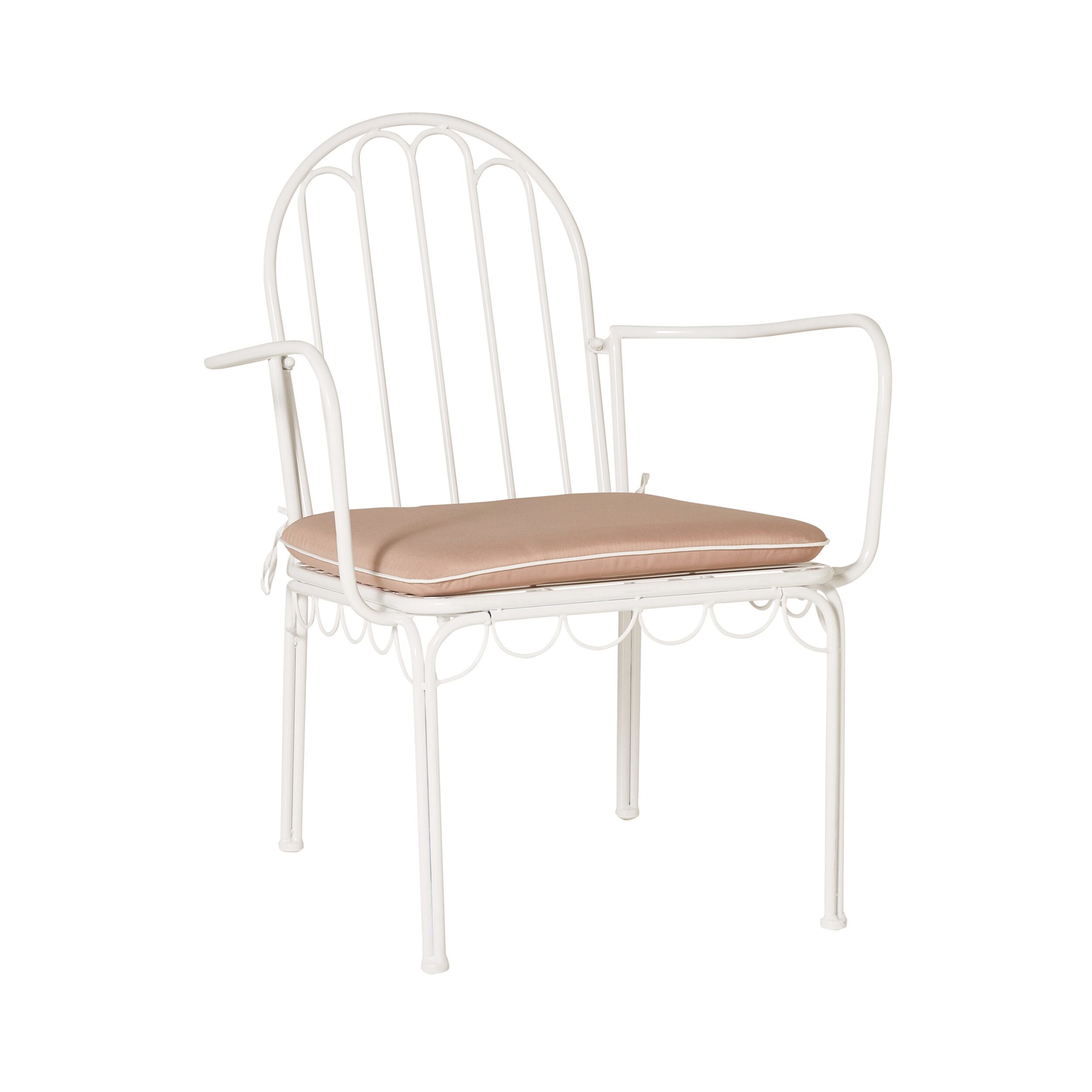 Scalloped Iron Outdoor Chair White with Pink Cushion