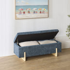 Banc de rangement en chenille bleu minéral