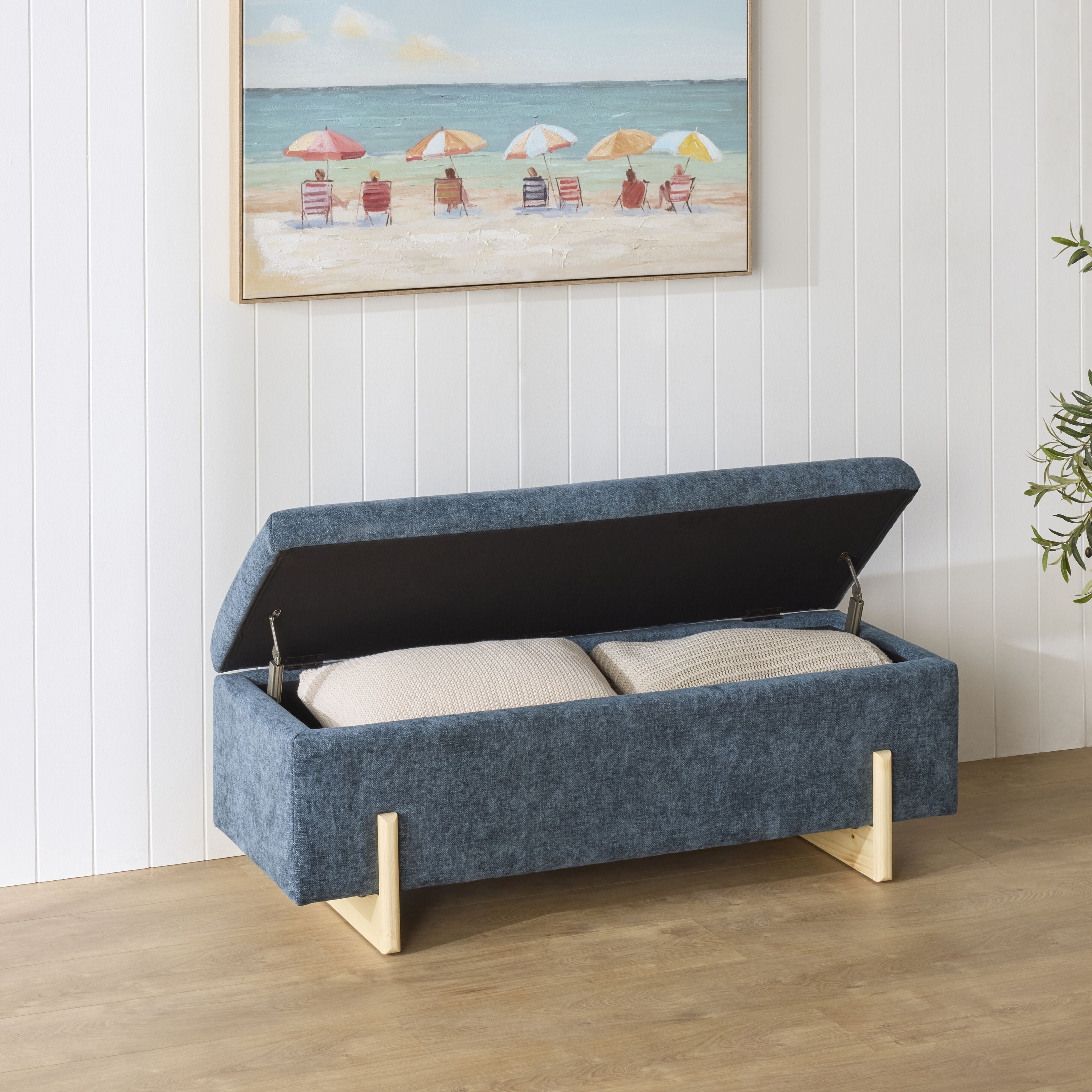Chenille Storage Bench Mineral Blue