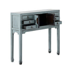 Console de style chinois, 2 portes, 6 tiroirs, gris tourterelle
