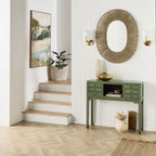 Console de style chinois à 2 portes et 6 tiroirs, vert sauge