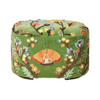 Ottoman brodé main fleuri en velours vert
